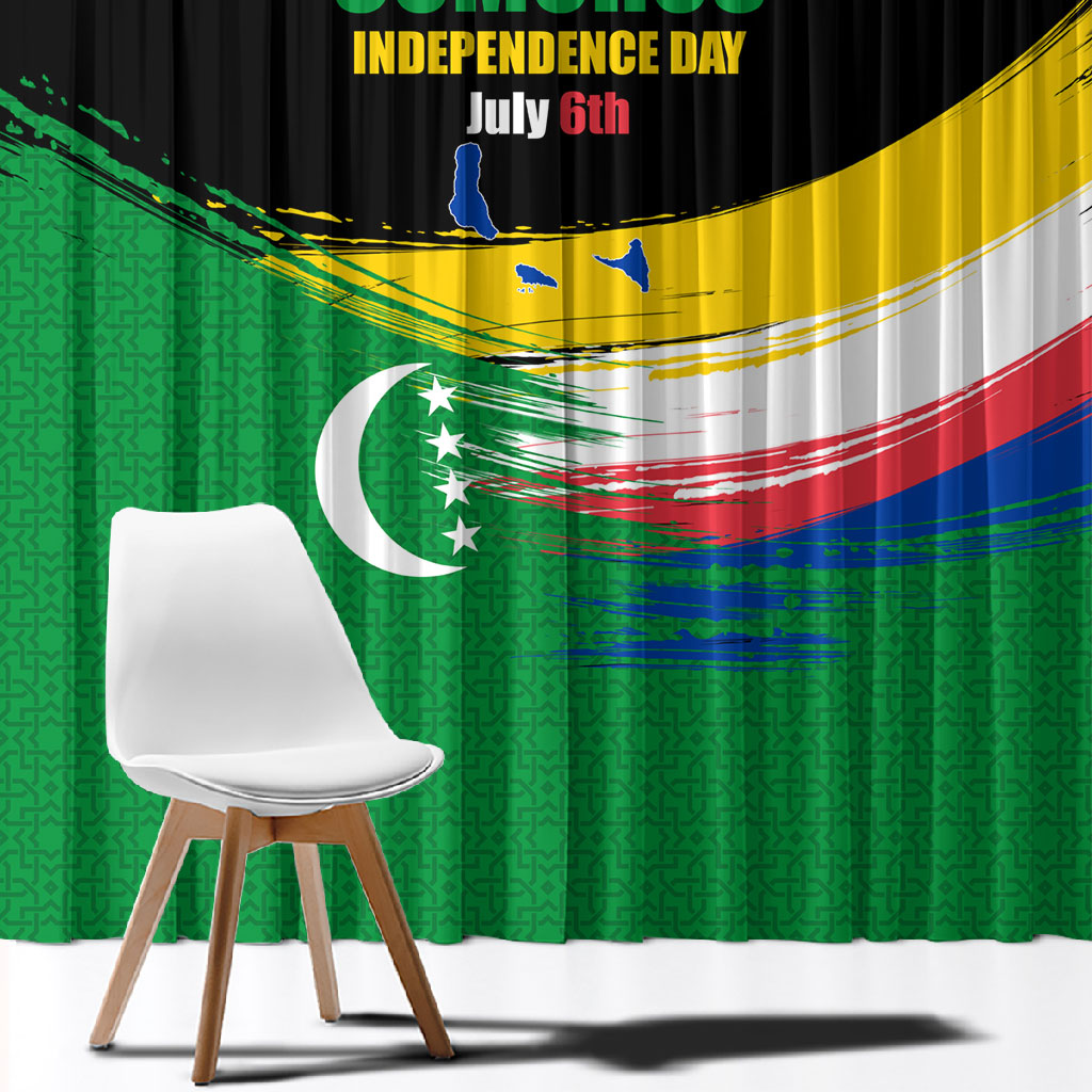 Comoros Independence Day Window Curtain Comorian Flag Brush Stroke National Pride Graphic