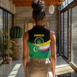 Comoros Independence Day Women Sleeveless Polo Shirt Comorian Flag Brush Stroke National Pride Graphic