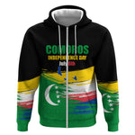 Comoros Independence Day Zip Hoodie Comorian Flag Brush Stroke National Pride Graphic
