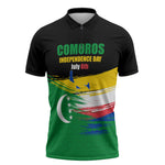 Comoros Independence Day Zipper Polo Shirt Comorian Flag Brush Stroke National Pride Graphic
