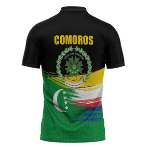 Comoros Independence Day Zipper Polo Shirt Comorian Flag Brush Stroke National Pride Graphic