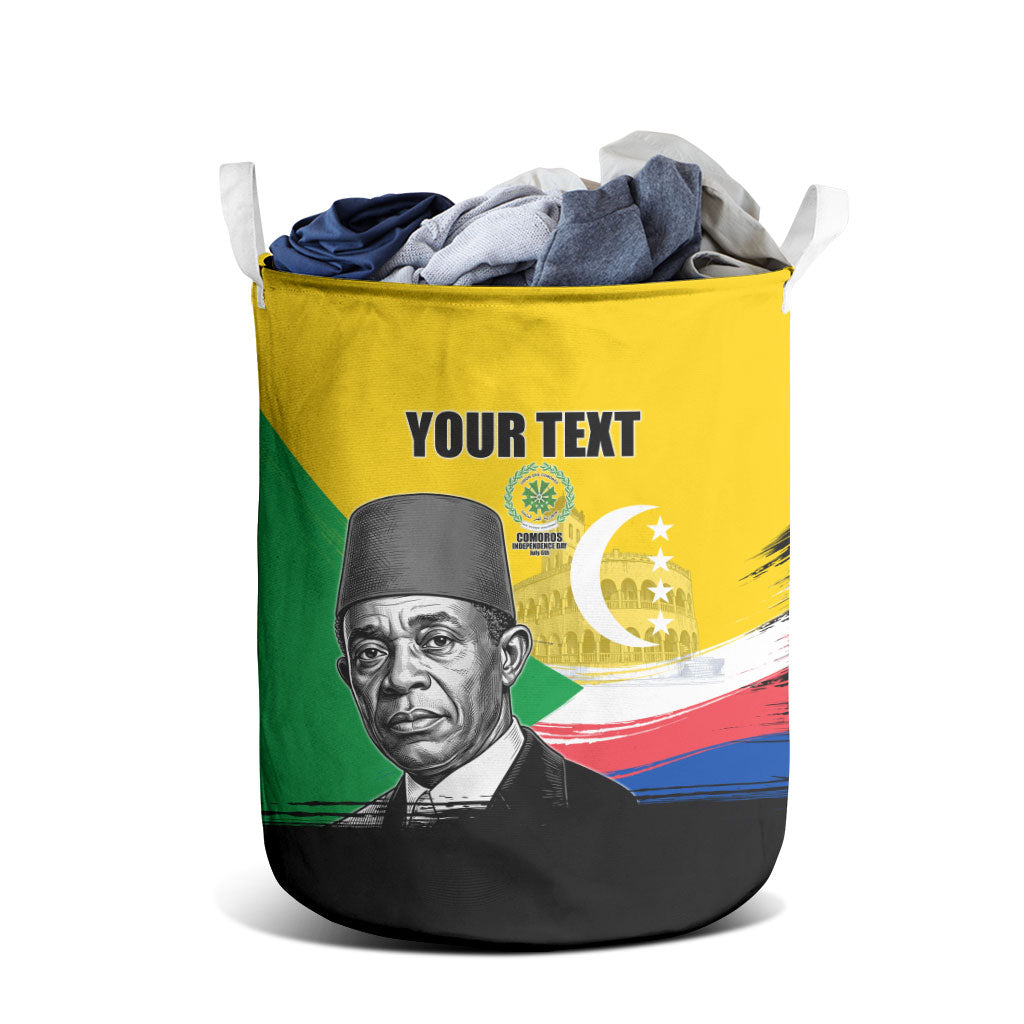 Personalized Comoros Independence Day Laundry Basket Ahmed Abdallah Vintage Portrait Sketch