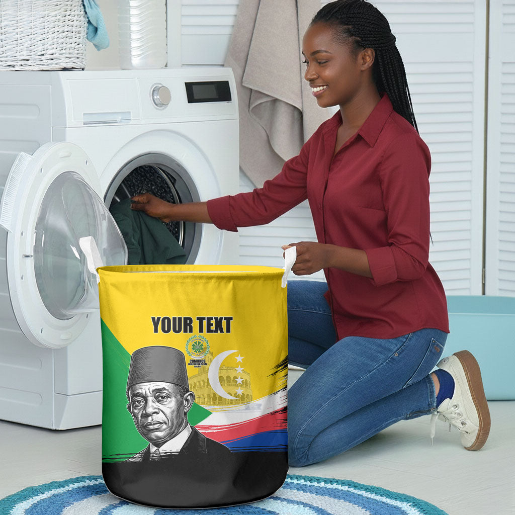 Personalized Comoros Independence Day Laundry Basket Ahmed Abdallah Vintage Portrait Sketch