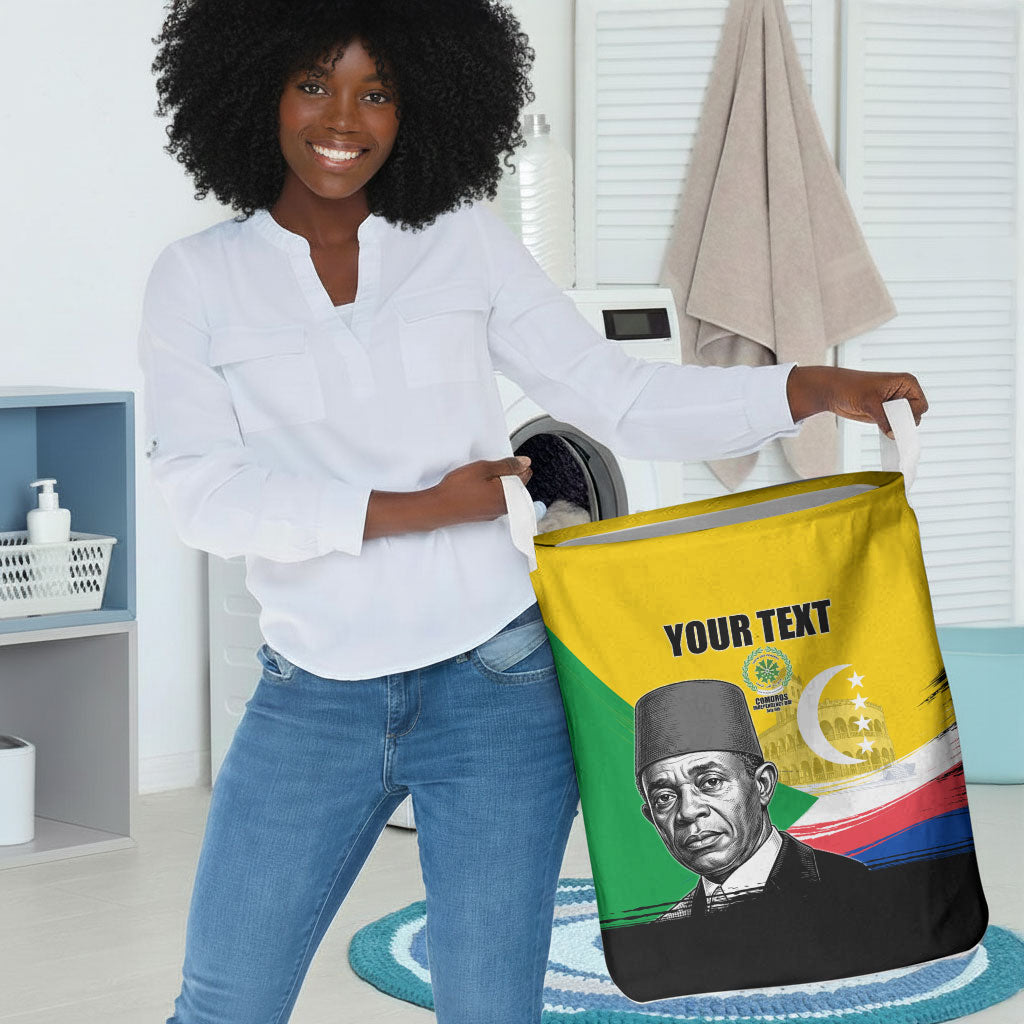 Personalized Comoros Independence Day Laundry Basket Ahmed Abdallah Vintage Portrait Sketch