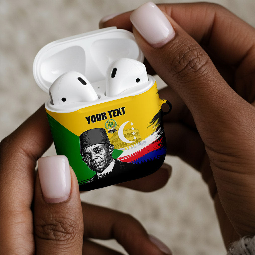 Personalized Comoros Independence Day AirPods Case Ahmed Abdallah Vintage Portrait Sketch