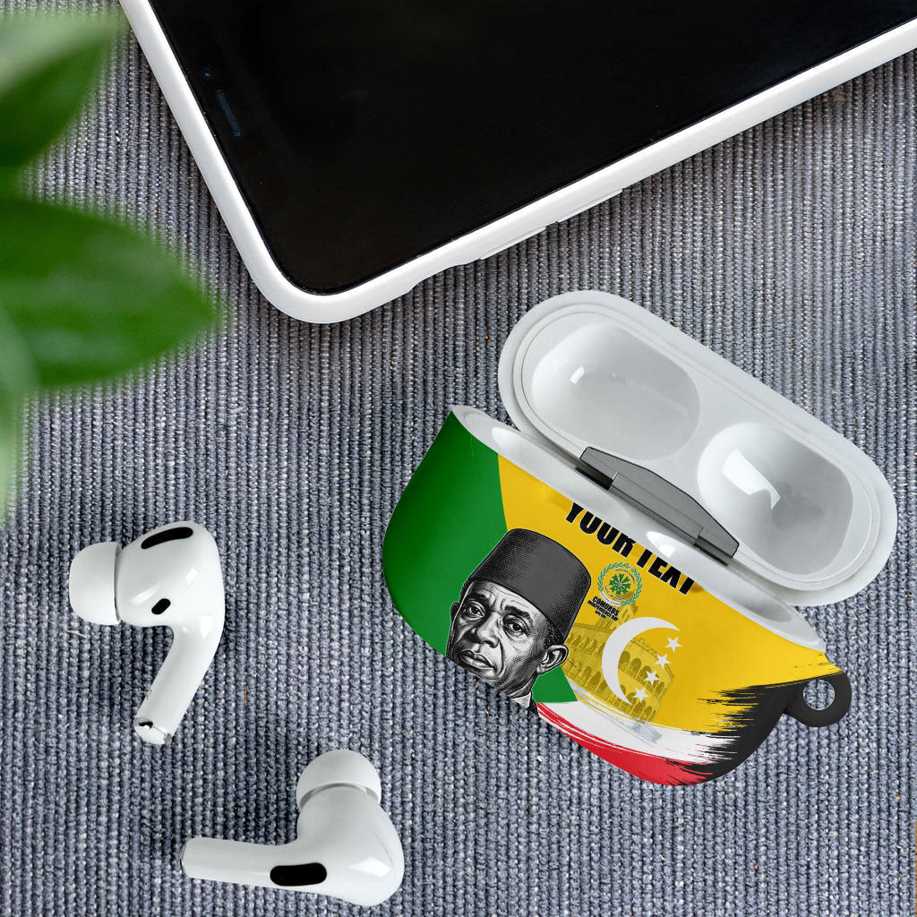 Personalized Comoros Independence Day AirPods Case Ahmed Abdallah Vintage Portrait Sketch