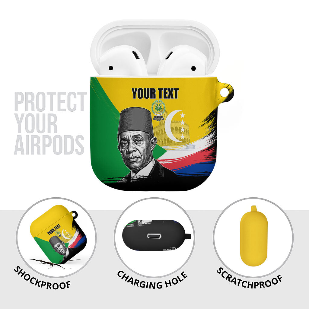 Personalized Comoros Independence Day AirPods Case Ahmed Abdallah Vintage Portrait Sketch