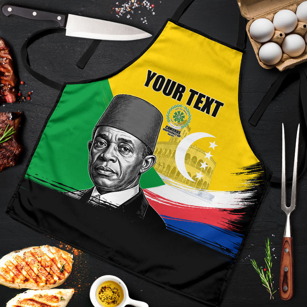 Personalized Comoros Independence Day Apron Ahmed Abdallah Vintage Portrait Sketch