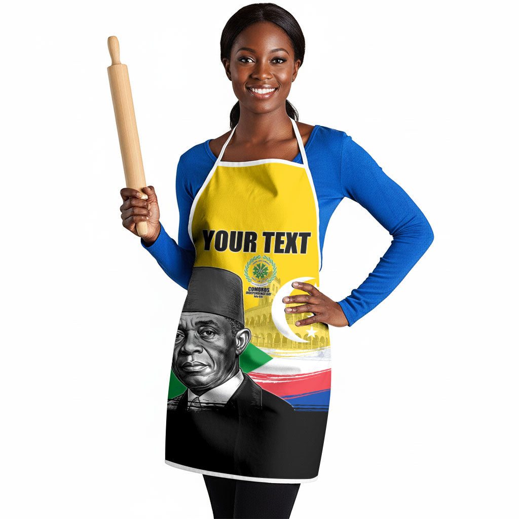 Personalized Comoros Independence Day Apron Ahmed Abdallah Vintage Portrait Sketch