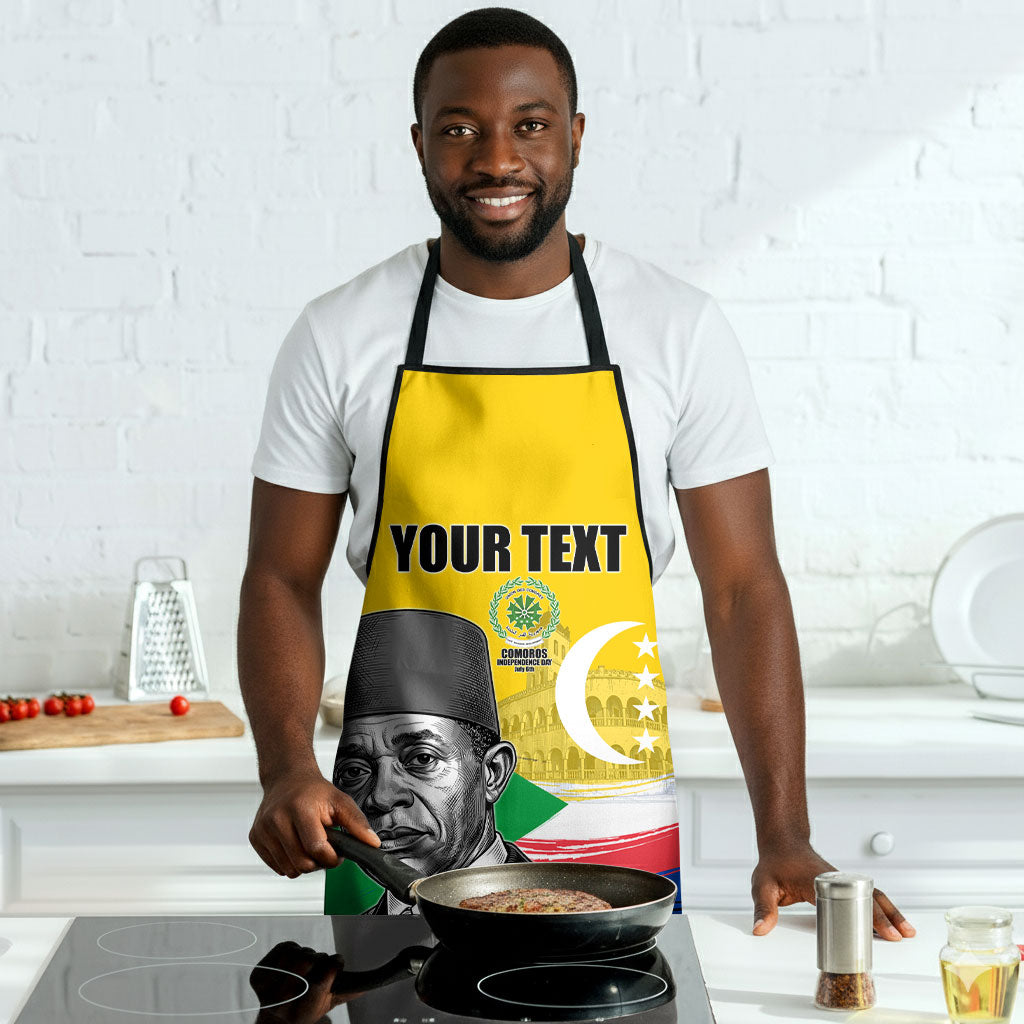 Personalized Comoros Independence Day Apron Ahmed Abdallah Vintage Portrait Sketch