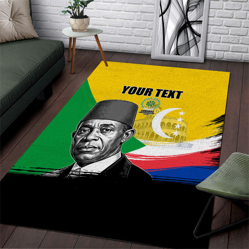 Personalized Comoros Independence Day Area Rug Ahmed Abdallah Vintage Portrait Sketch