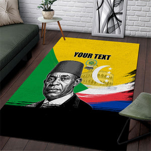 Personalized Comoros Independence Day Area Rug Ahmed Abdallah Vintage Portrait Sketch