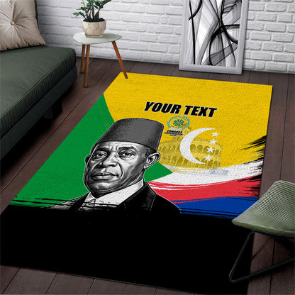 Personalized Comoros Independence Day Area Rug Ahmed Abdallah Vintage Portrait Sketch