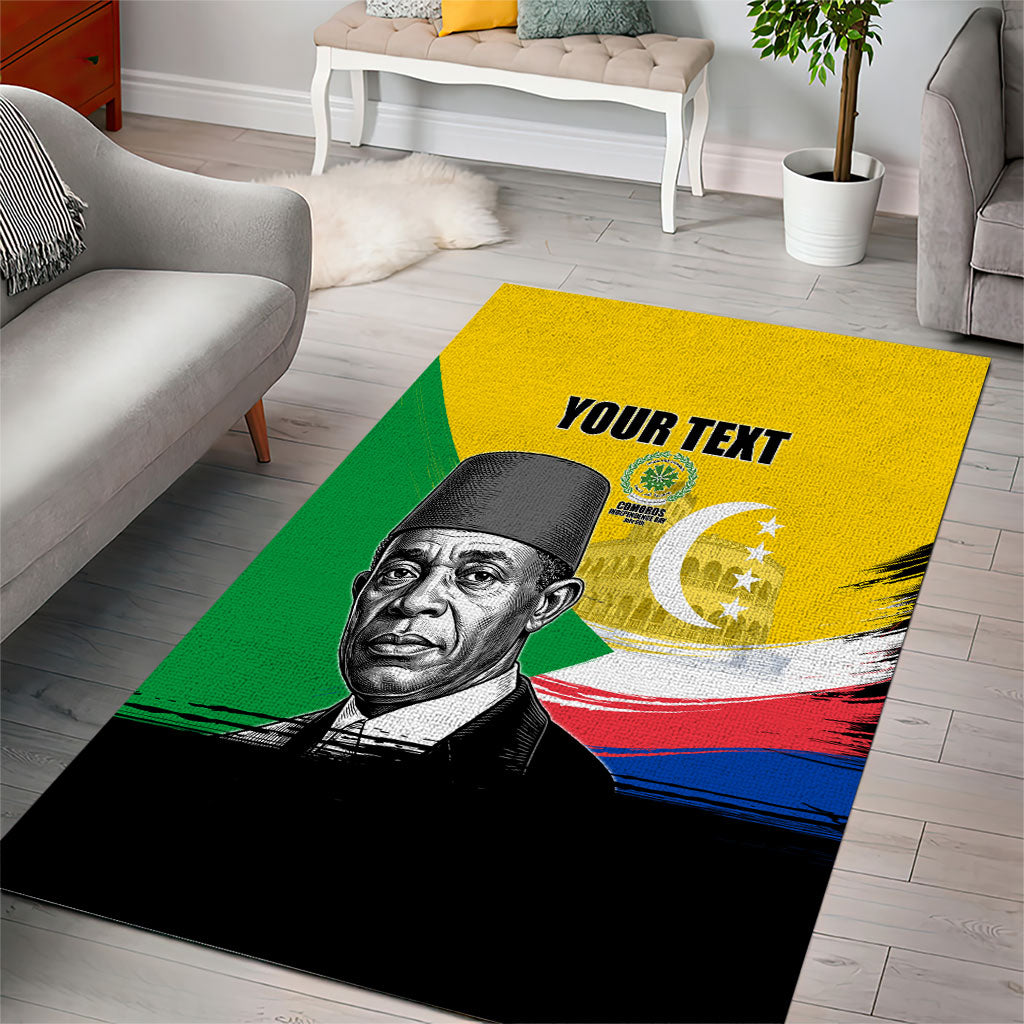 Personalized Comoros Independence Day Area Rug Ahmed Abdallah Vintage Portrait Sketch