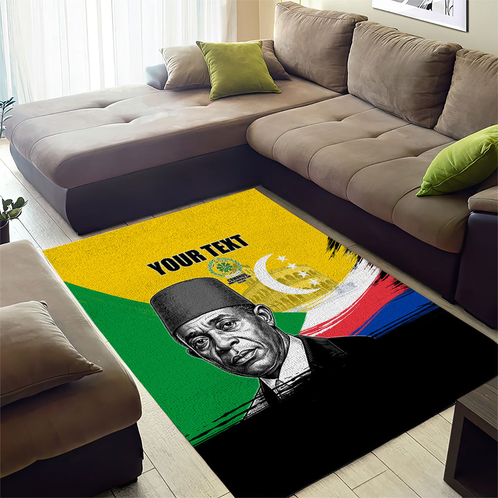 Personalized Comoros Independence Day Area Rug Ahmed Abdallah Vintage Portrait Sketch