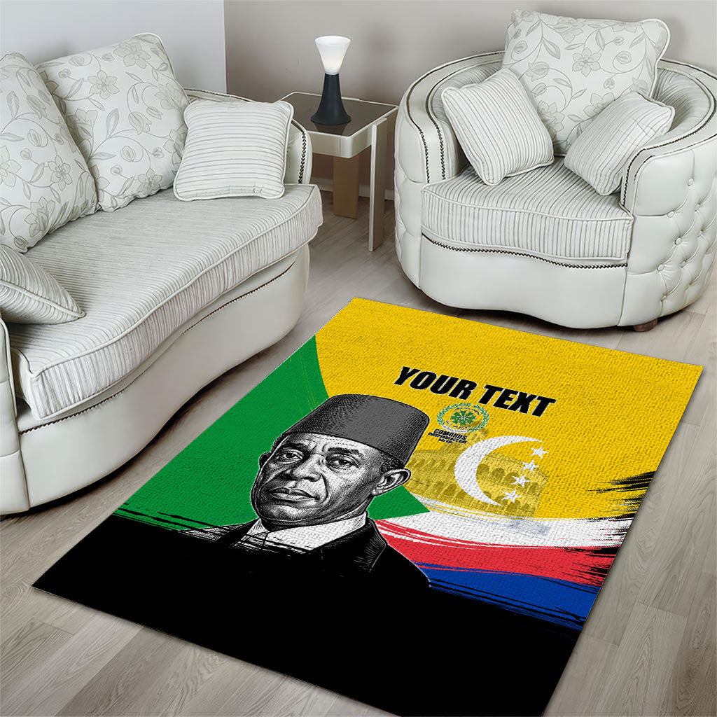 Personalized Comoros Independence Day Area Rug Ahmed Abdallah Vintage Portrait Sketch