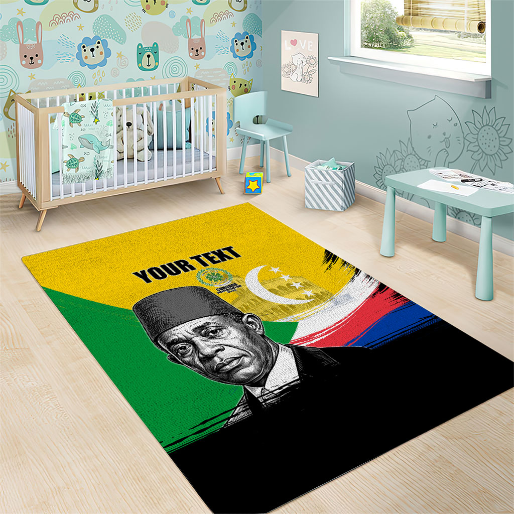 Personalized Comoros Independence Day Area Rug Ahmed Abdallah Vintage Portrait Sketch