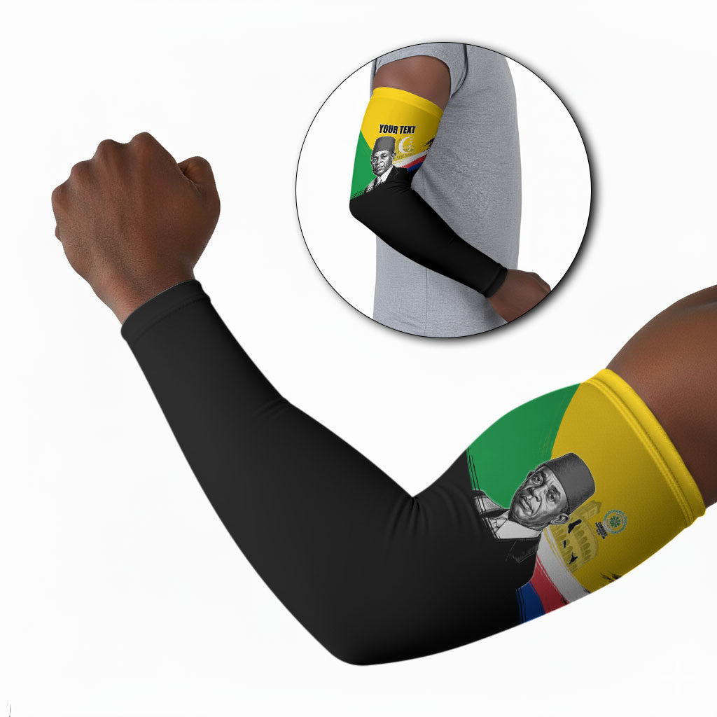 Personalized Comoros Independence Day Arm Sleeves Ahmed Abdallah Vintage Portrait Sketch
