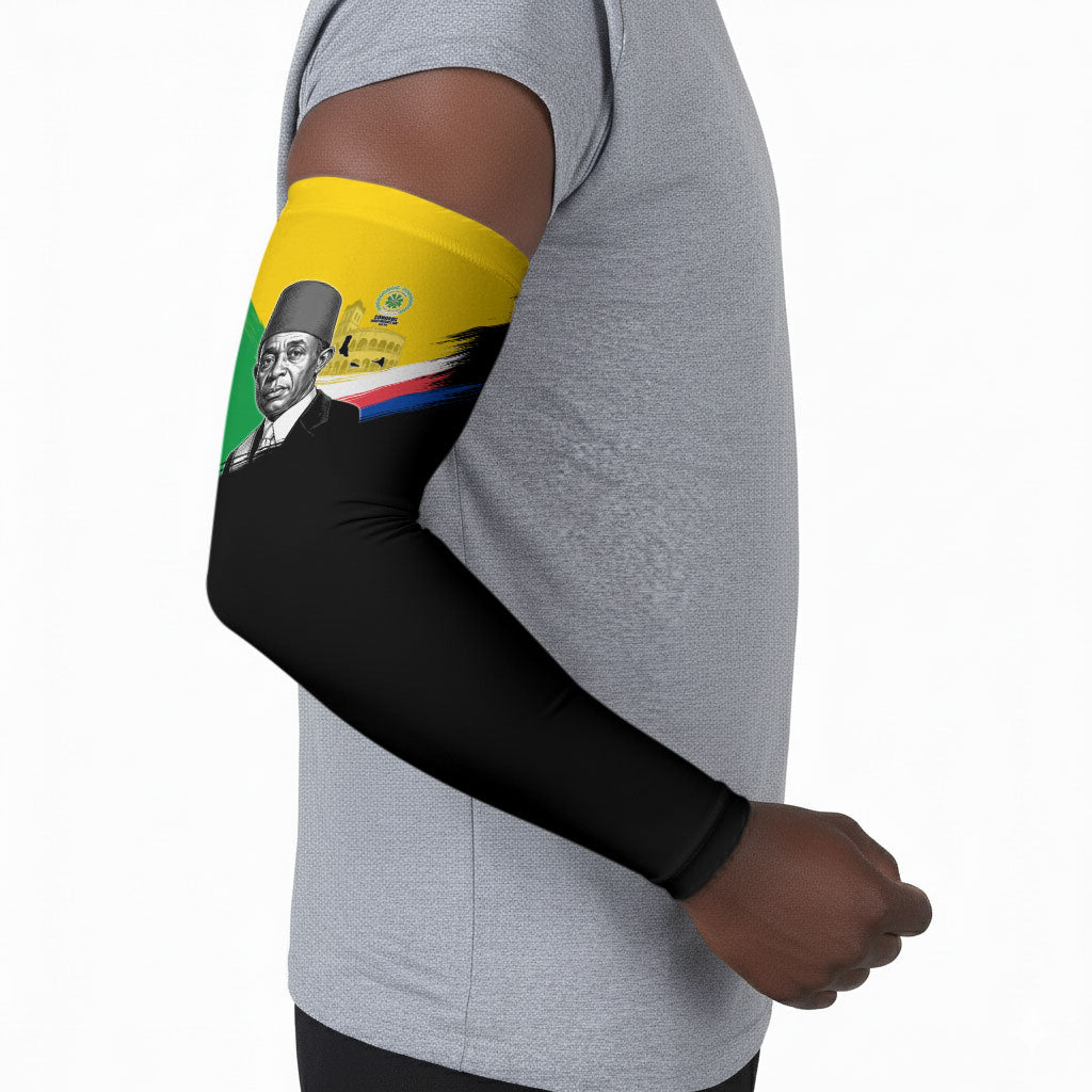 Personalized Comoros Independence Day Arm Sleeves Ahmed Abdallah Vintage Portrait Sketch