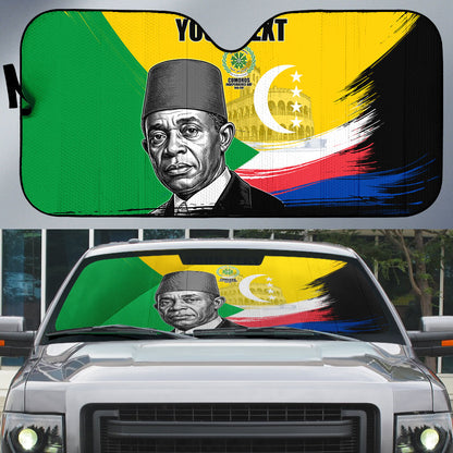 Personalized Comoros Independence Day Auto Sun Shade Ahmed Abdallah Vintage Portrait Sketch