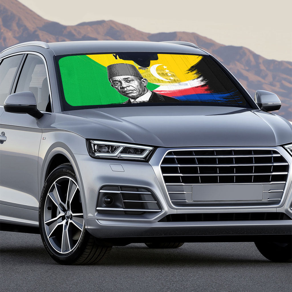 Personalized Comoros Independence Day Auto Sun Shade Ahmed Abdallah Vintage Portrait Sketch