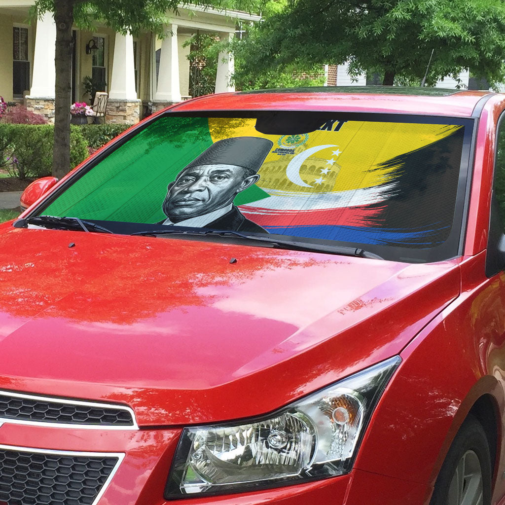 Personalized Comoros Independence Day Auto Sun Shade Ahmed Abdallah Vintage Portrait Sketch