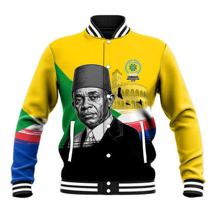 Personalized Comoros Independence Day Baseball Jacket Ahmed Abdallah Vintage Portrait Sketch