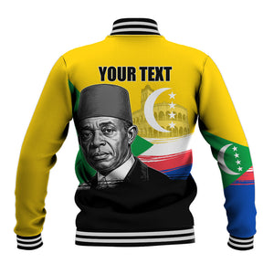 Personalized Comoros Independence Day Baseball Jacket Ahmed Abdallah Vintage Portrait Sketch