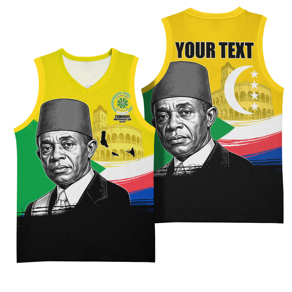 Personalized Comoros Independence Day Basketball Jersey Ahmed Abdallah Vintage Portrait Sketch