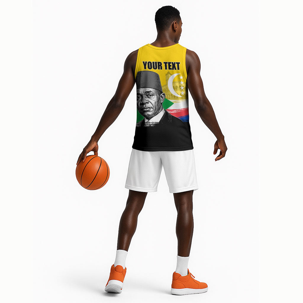 Personalized Comoros Independence Day Basketball Jersey Ahmed Abdallah Vintage Portrait Sketch