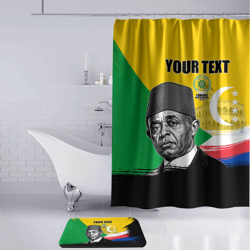 Personalized Comoros Independence Day Bathroom Set Ahmed Abdallah Vintage Portrait Sketch