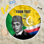 Personalized Comoros Independence Day Beach Blanket Ahmed Abdallah Vintage Portrait Sketch