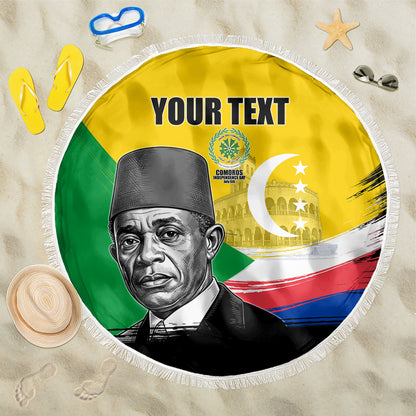Personalized Comoros Independence Day Beach Blanket Ahmed Abdallah Vintage Portrait Sketch