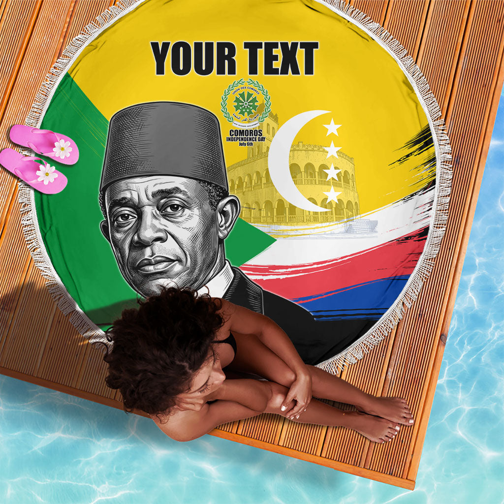 Personalized Comoros Independence Day Beach Blanket Ahmed Abdallah Vintage Portrait Sketch