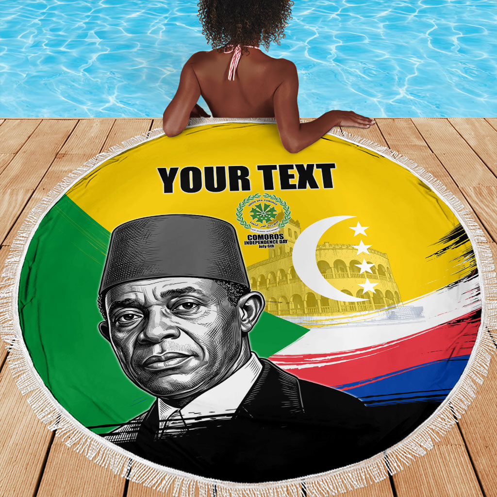 Personalized Comoros Independence Day Beach Blanket Ahmed Abdallah Vintage Portrait Sketch