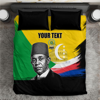 Personalized Comoros Independence Day Bedding Set Ahmed Abdallah Vintage Portrait Sketch