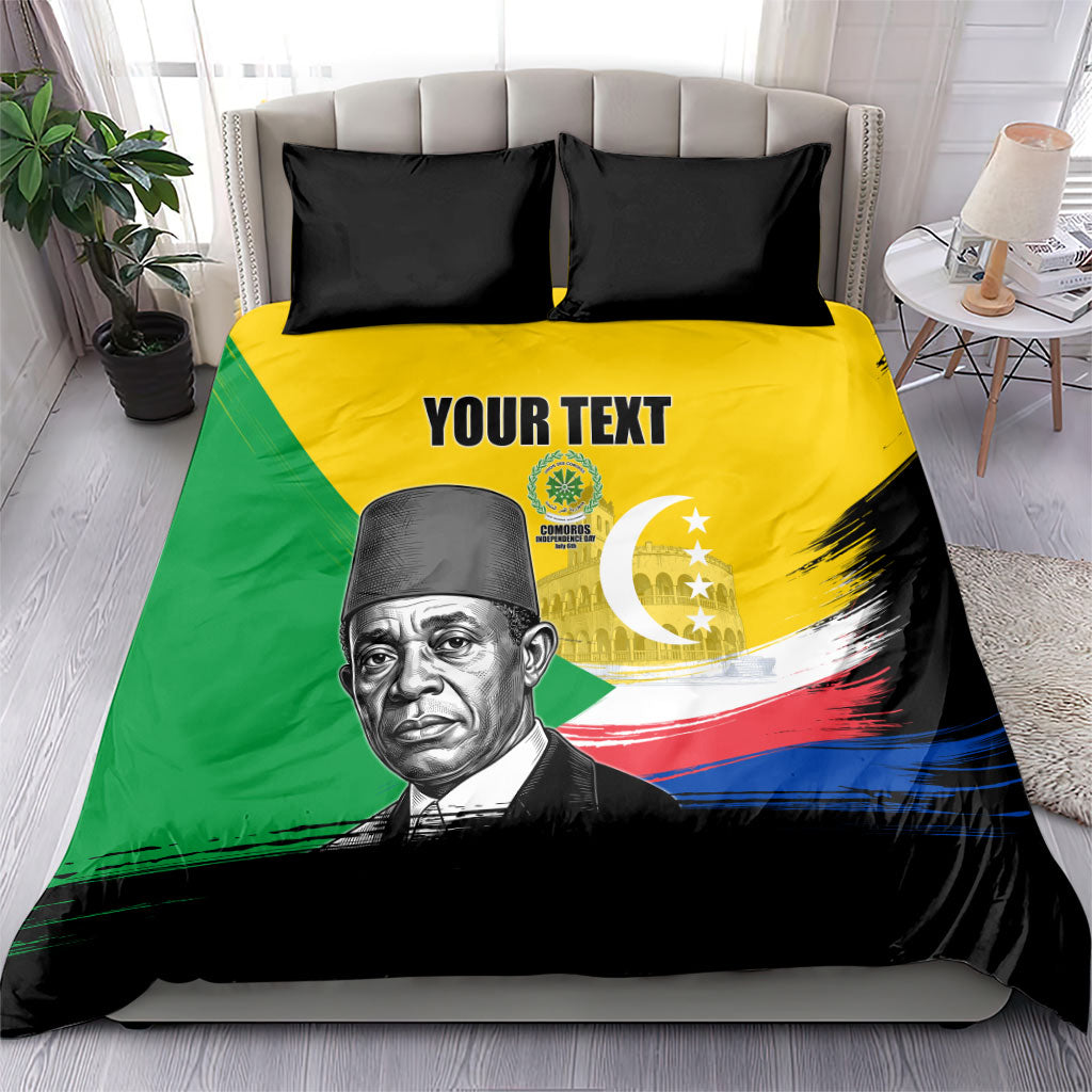 Personalized Comoros Independence Day Bedding Set Ahmed Abdallah Vintage Portrait Sketch