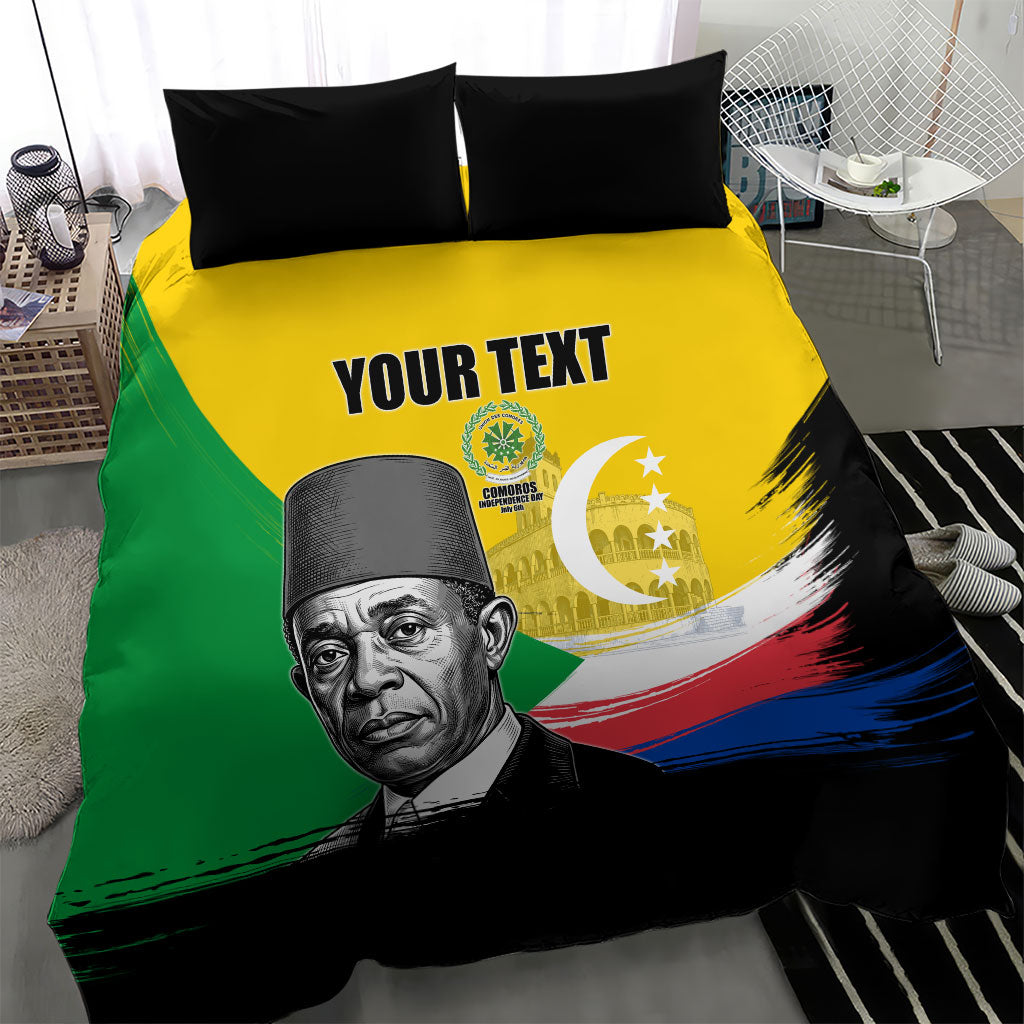 Personalized Comoros Independence Day Bedding Set Ahmed Abdallah Vintage Portrait Sketch