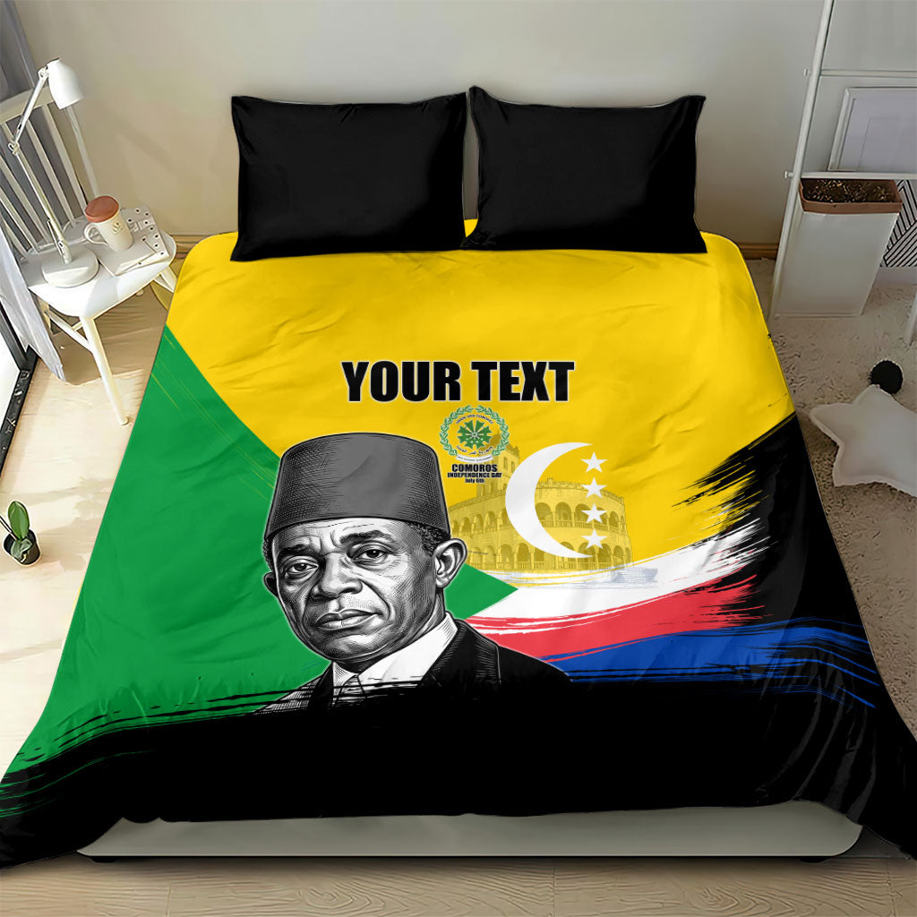 Personalized Comoros Independence Day Bedding Set Ahmed Abdallah Vintage Portrait Sketch