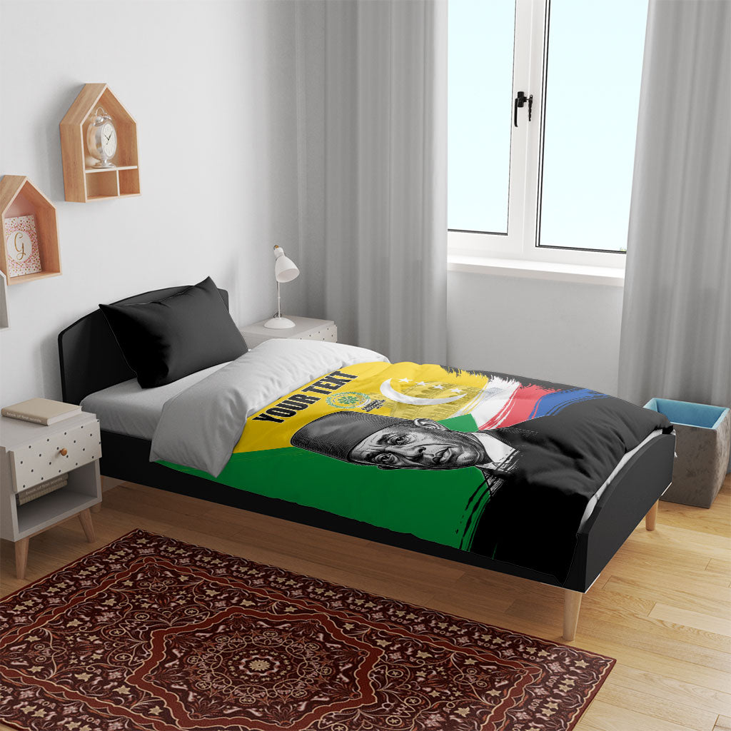 Personalized Comoros Independence Day Bedding Set Ahmed Abdallah Vintage Portrait Sketch