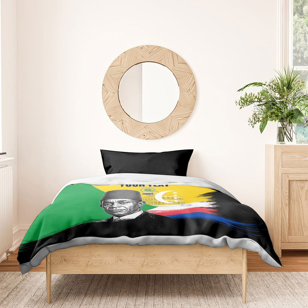 Personalized Comoros Independence Day Bedding Set Ahmed Abdallah Vintage Portrait Sketch