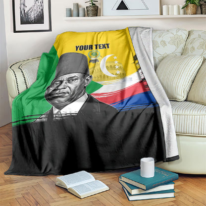 Personalized Comoros Independence Day Blanket Ahmed Abdallah Vintage Portrait Sketch
