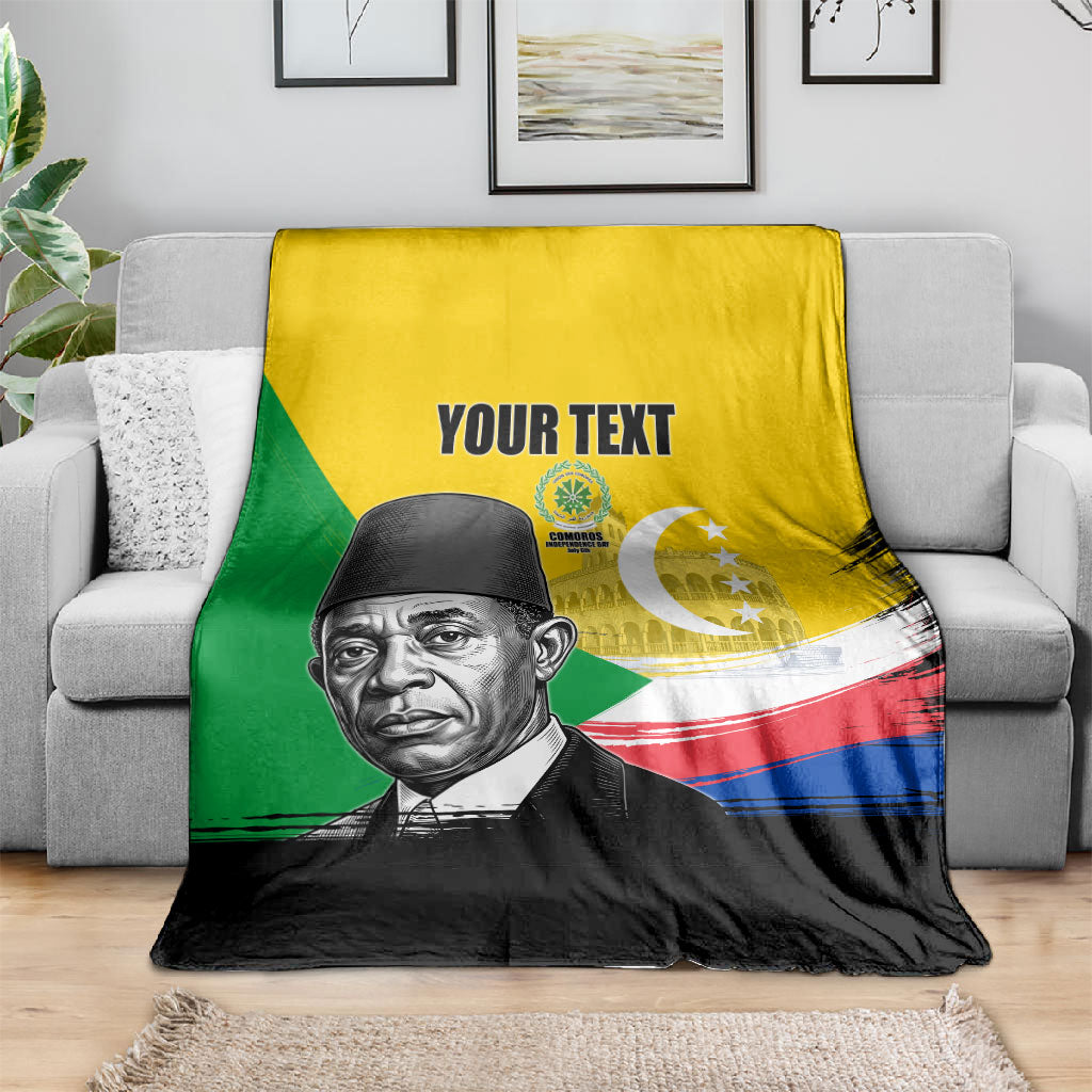 Personalized Comoros Independence Day Blanket Ahmed Abdallah Vintage Portrait Sketch