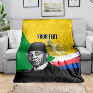 Personalized Comoros Independence Day Blanket Ahmed Abdallah Vintage Portrait Sketch