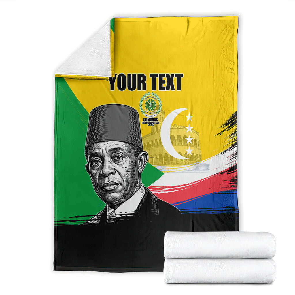 Personalized Comoros Independence Day Blanket Ahmed Abdallah Vintage Portrait Sketch