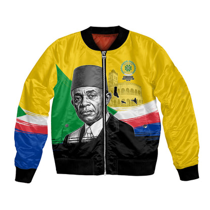 Personalized Comoros Independence Day Bomber Jacket Ahmed Abdallah Vintage Portrait Sketch
