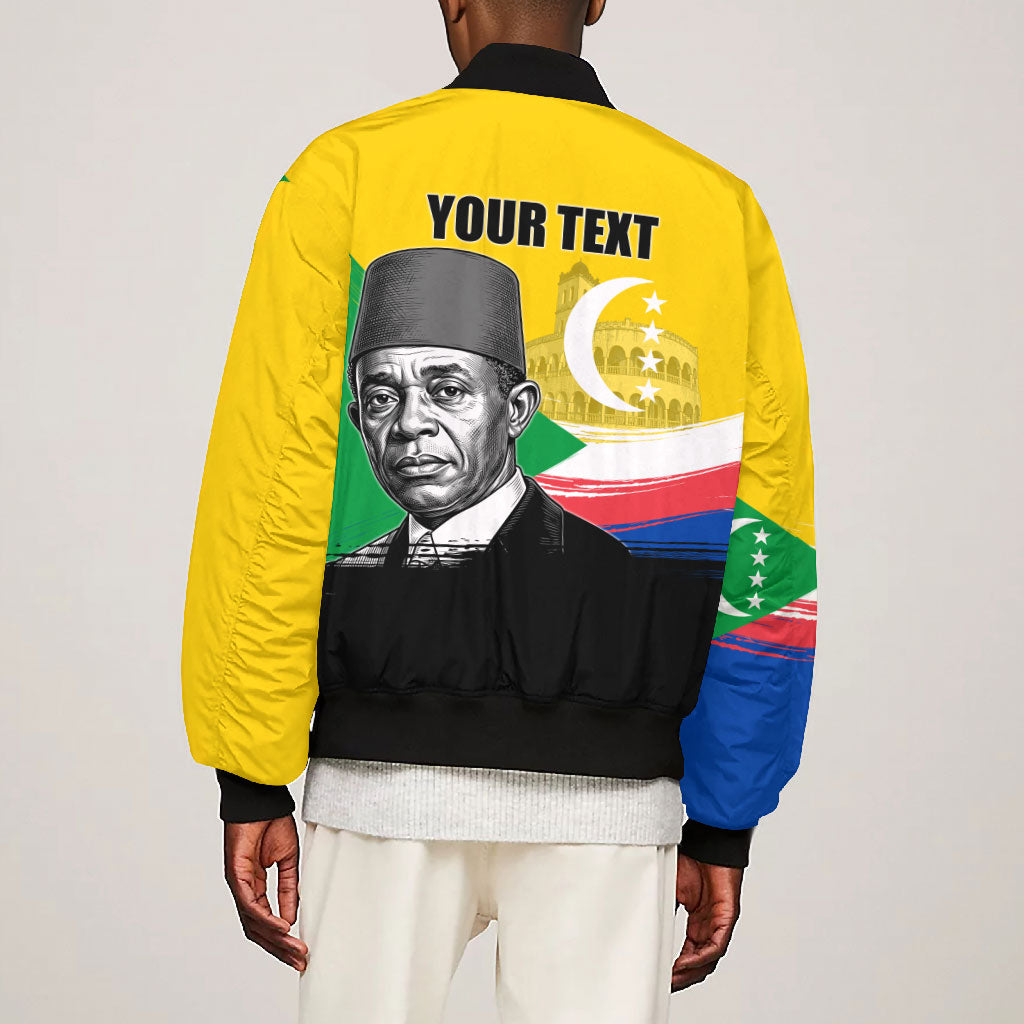 Personalized Comoros Independence Day Bomber Jacket Ahmed Abdallah Vintage Portrait Sketch