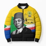 Personalized Comoros Independence Day Bomber Puffer Jacket Ahmed Abdallah Vintage Portrait Sketch