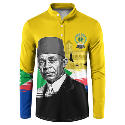Personalized Comoros Independence Day Button Sweatshirt Ahmed Abdallah Vintage Portrait Sketch