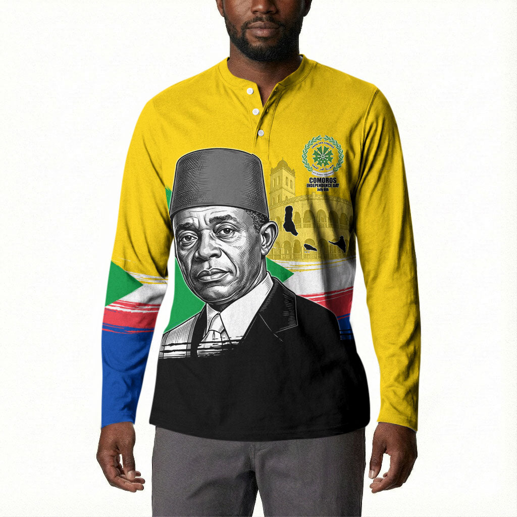 Personalized Comoros Independence Day Button Sweatshirt Ahmed Abdallah Vintage Portrait Sketch